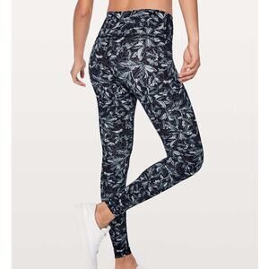 Lululemon Wunder Under Blue & Black Print High Rise Full Length Leggings 28"